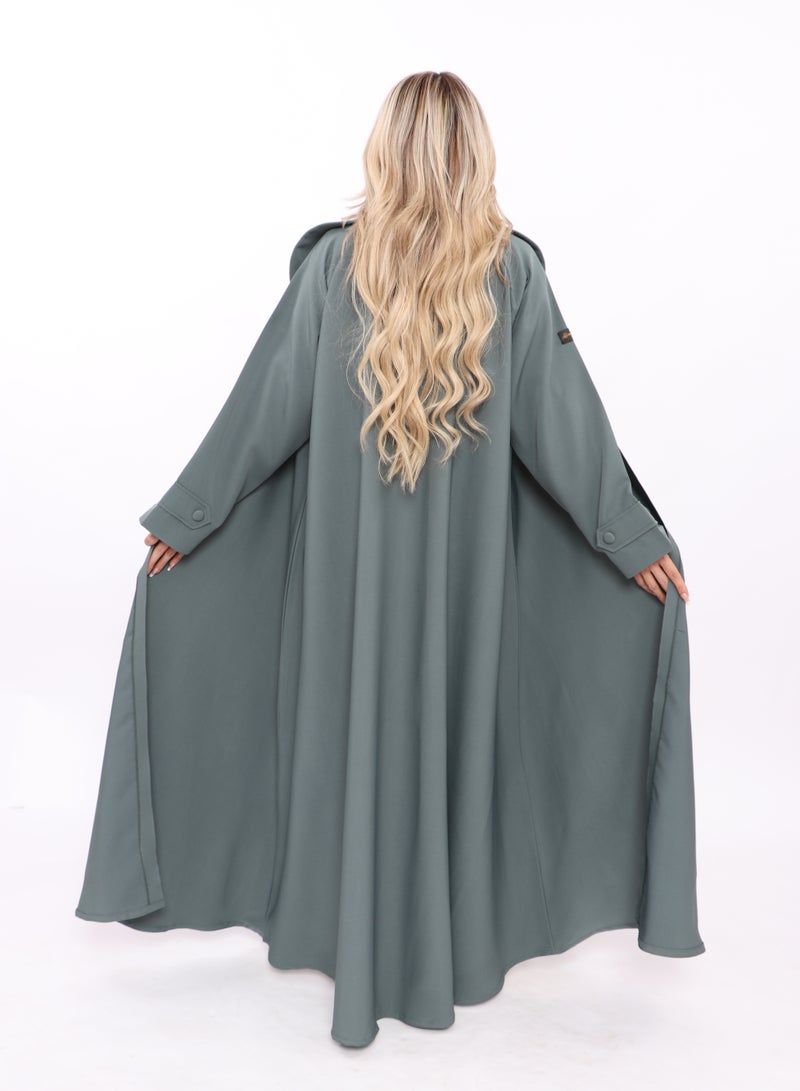 MyesuQ Gray abaya with a collar, belt and buttons on the sleeves - Image 4