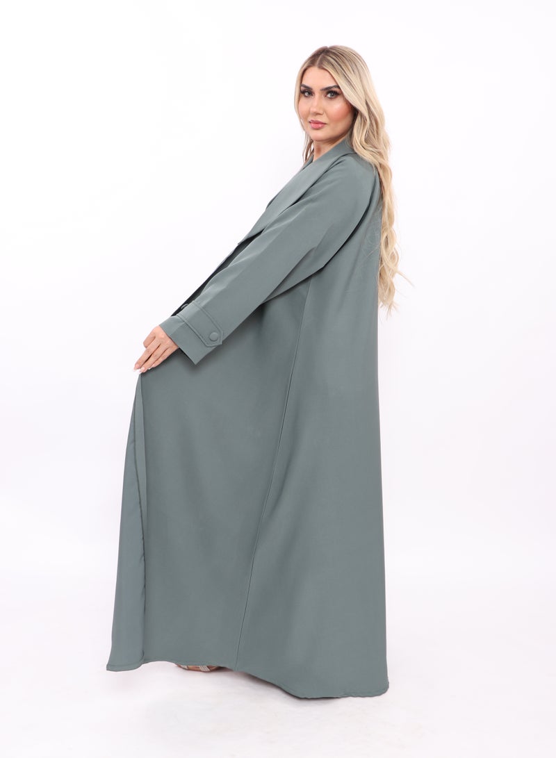 MyesuQ Gray abaya with a collar, belt and buttons on the sleeves - Image 3