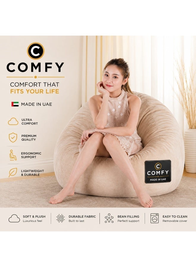 Comfy كيس حبوب كبير مريح من المخمل الناعم باللون البيج مع حشوة من حبوب الفاصولياء البكر - Image 1