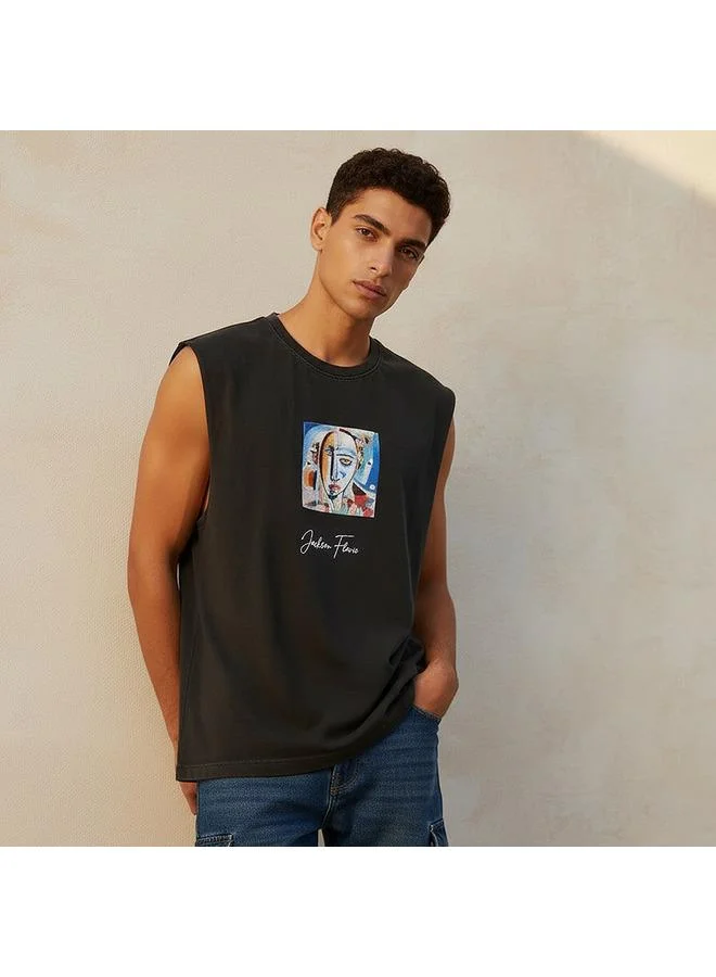 SP Characters Men Round Neck Sleeveless Jackson Flavio Print T-shirt