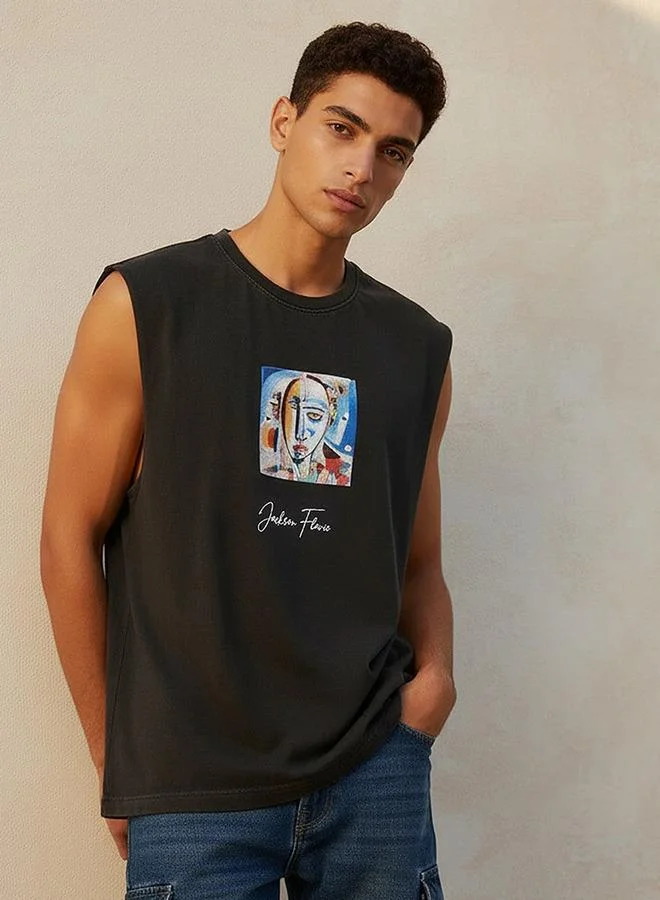 SP Characters Men Round Neck Sleeveless Jackson Flavio Print T-shirt