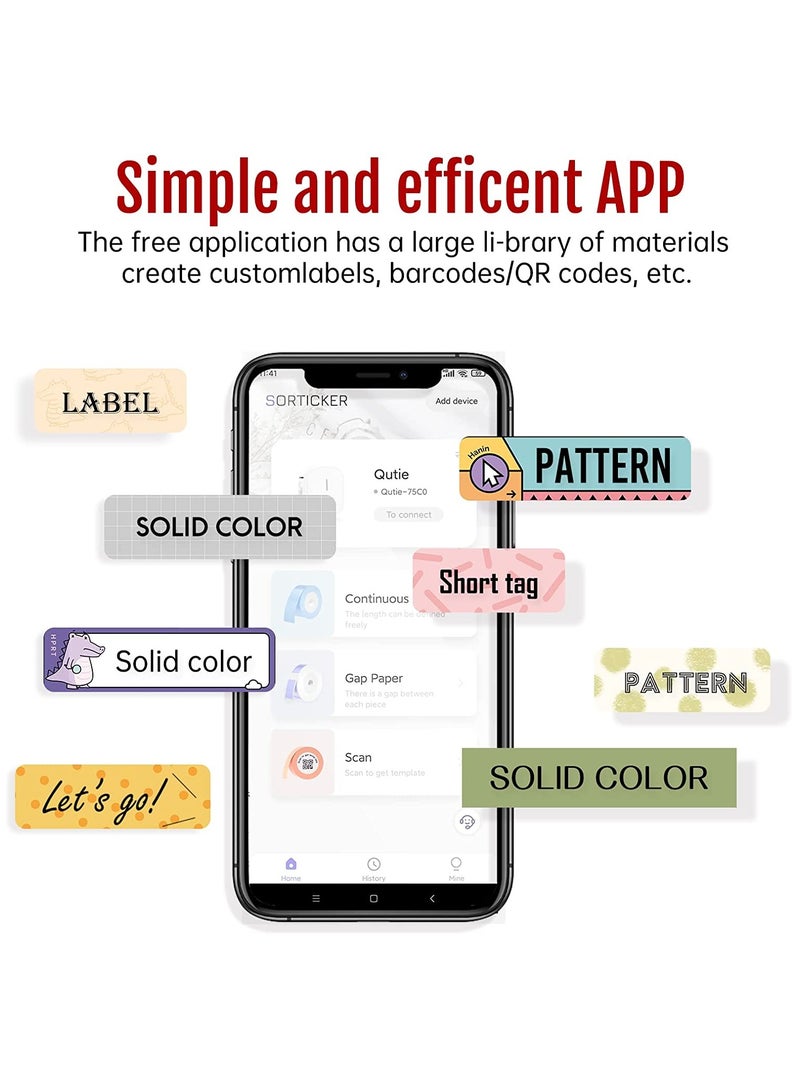 Portable Bluetooth Label Printer for Shipping, Storage, and Organization - Mini Sticker Maker with Multiple Templates and Adhesive Labels (X2) for Home and Office Use.
