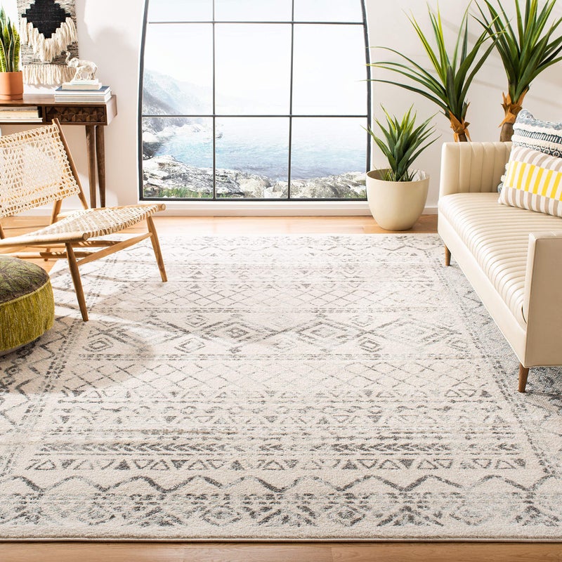 SAFAVIEH Tulum Collection Area Rug  9 x 12 Ivory  Grey Moroccan Boho Distressed Design NonShedding  Easy Care Ideal for High Traffic Areas in Living Room Bedroom TUL268A