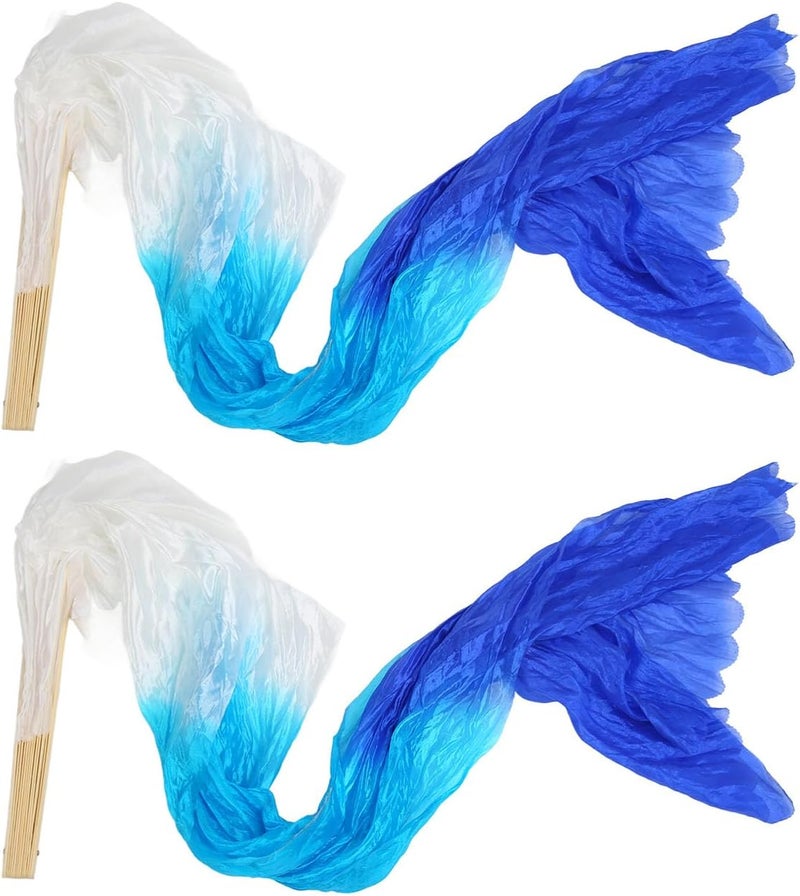 Dioche Belly Dance Fans, Tricolor Square Dancing Fan 1.5m Silk Fan with Radiant Effects Artificial Silk Belly Dance Fan, for Dance Performances and Practices - Image 2