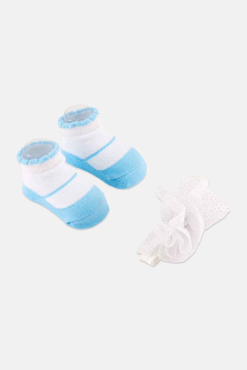 Expressions Toddlers Girl 3 Pieces Head Wrap With Booties Set, Multicolor - Image 1