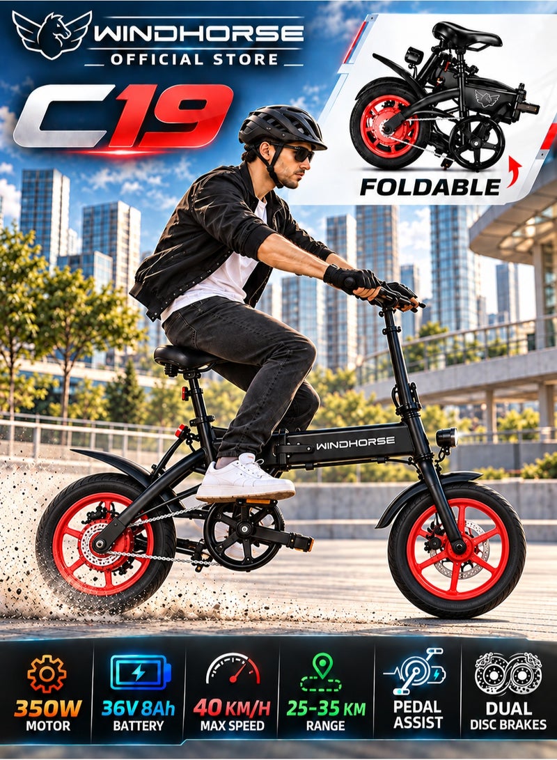 Wind Horse Premium Quality Adult Folding Electric Scooter with 350W Brushless Motor, 36V 8AH Battery, Carbon Alloy Frame, 14-Inch Tires, Dual Disk Brake, 35KM Range in Single Charge, Adjustable Seat Electric Scooter for Men and Women - Image 1