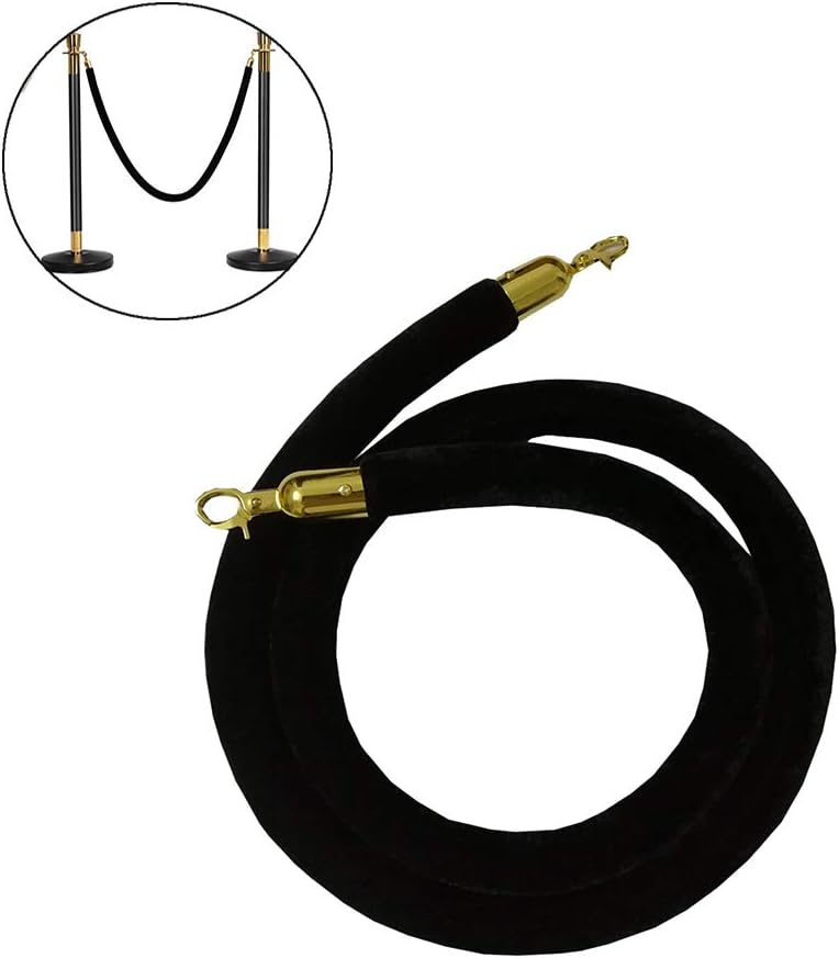 klarako59/78.7/118.1 inches Barrier Rope Crowd Control Stanchion Queue Velvet Rope with Gold Color Plated Hooks klarakoas described+as described, Black 78.7 inch - Image 2