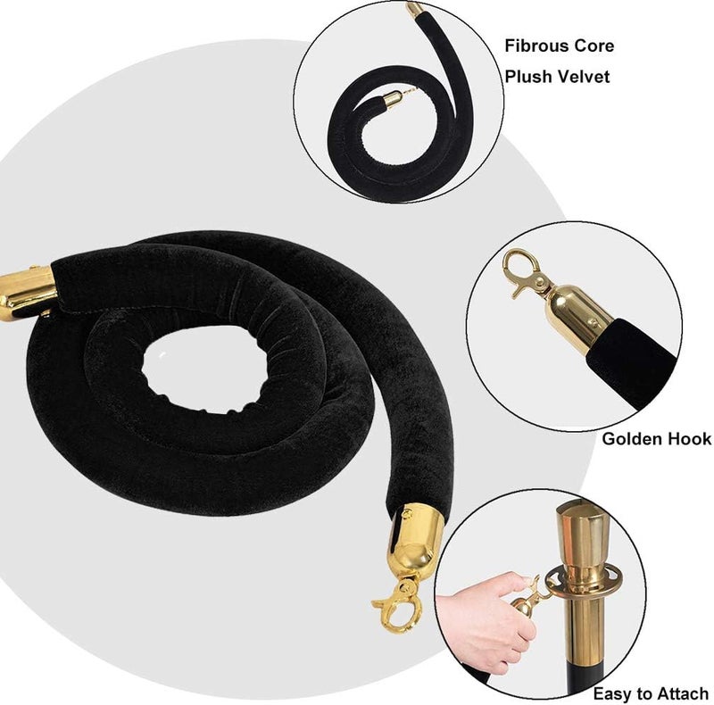 klarako59/78.7/118.1 inches Barrier Rope Crowd Control Stanchion Queue Velvet Rope with Gold Color Plated Hooks klarakoas described+as described, Black 78.7 inch - Image 3
