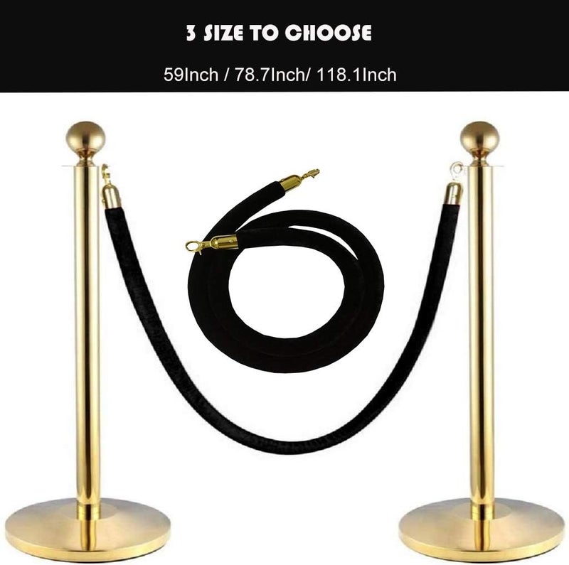 klarako59/78.7/118.1 inches Barrier Rope Crowd Control Stanchion Queue Velvet Rope with Gold Color Plated Hooks klarakoas described+as described, Black 78.7 inch - Image 4