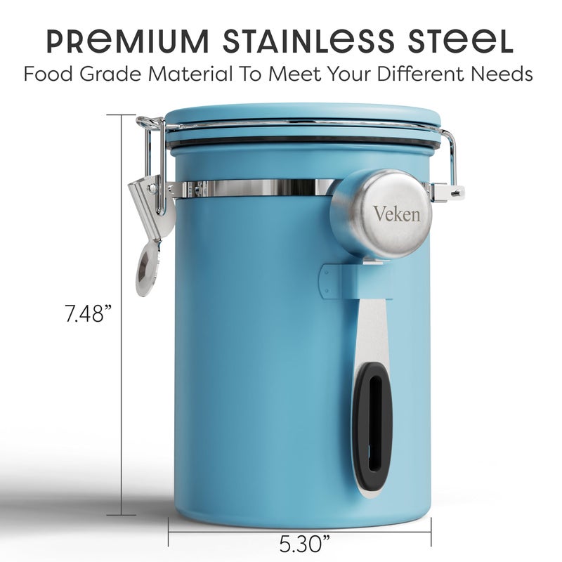 Veken Coffee Canister with Window, Easter Gifts Airtight Stainless Steel Container with Lids, Home Kitchen Food Storage Jars for Grounds, Beans, Tea, Flour, Cereal, Sugar, Basket, Scoop, 22OZ, Blue - Image 3