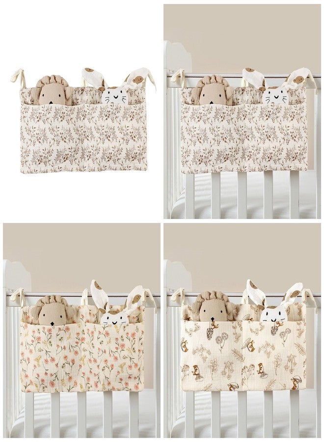 Lily Brown Cribs Storage Bag Baby Bedside Hanging Storage Bag for Drool Bibs Diaper Multifunctional Hanging Pocket Cotton Organizer Cotton Material - Image 3