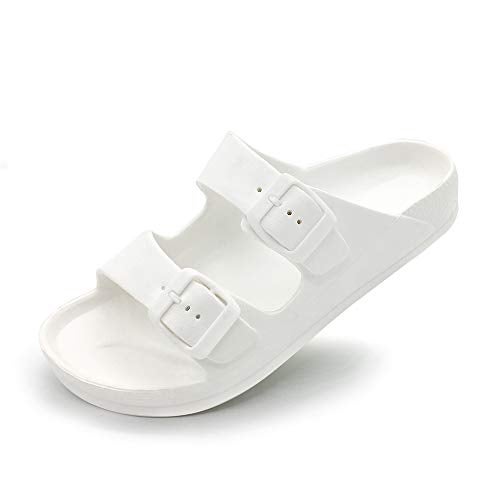 FUNKYMONKEY Men's Comfort Slides Double Buckle Adjustable EVA Flat Sandals (9 M US, White/SPK) - Image 4