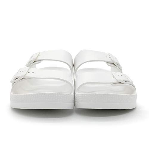 FUNKYMONKEY Men's Comfort Slides Double Buckle Adjustable EVA Flat Sandals (9 M US, White/SPK) - Image 5