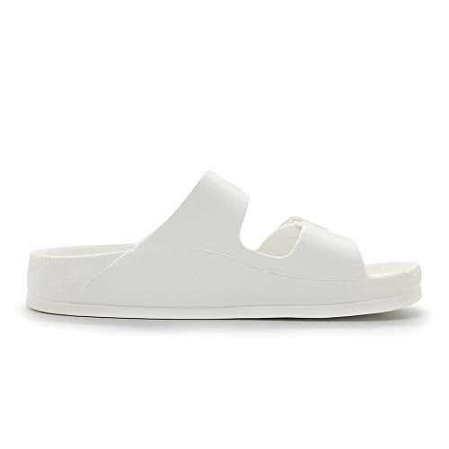 FUNKYMONKEY Men's Comfort Slides Double Buckle Adjustable EVA Flat Sandals (9 M US, White/SPK) - Image 2