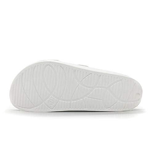 FUNKYMONKEY Men's Comfort Slides Double Buckle Adjustable EVA Flat Sandals (9 M US, White/SPK) - Image 3