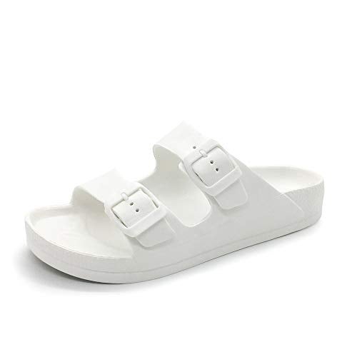 FUNKYMONKEY Men's Comfort Slides Double Buckle Adjustable EVA Flat Sandals (9 M US, White/SPK) - Image 1