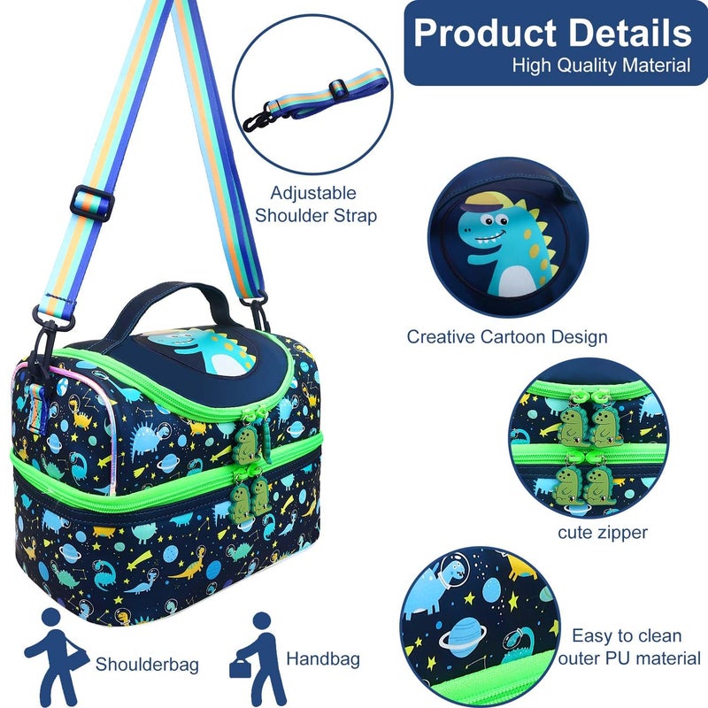 RHCPFOVR Kids Lunch Bag - Double - Decker Cooler Insulated Lunch Box for Boys Girls,Washable Lunch Bag with Strap and Reusable Toddler Lunchbox for School and Daycare - Image 2