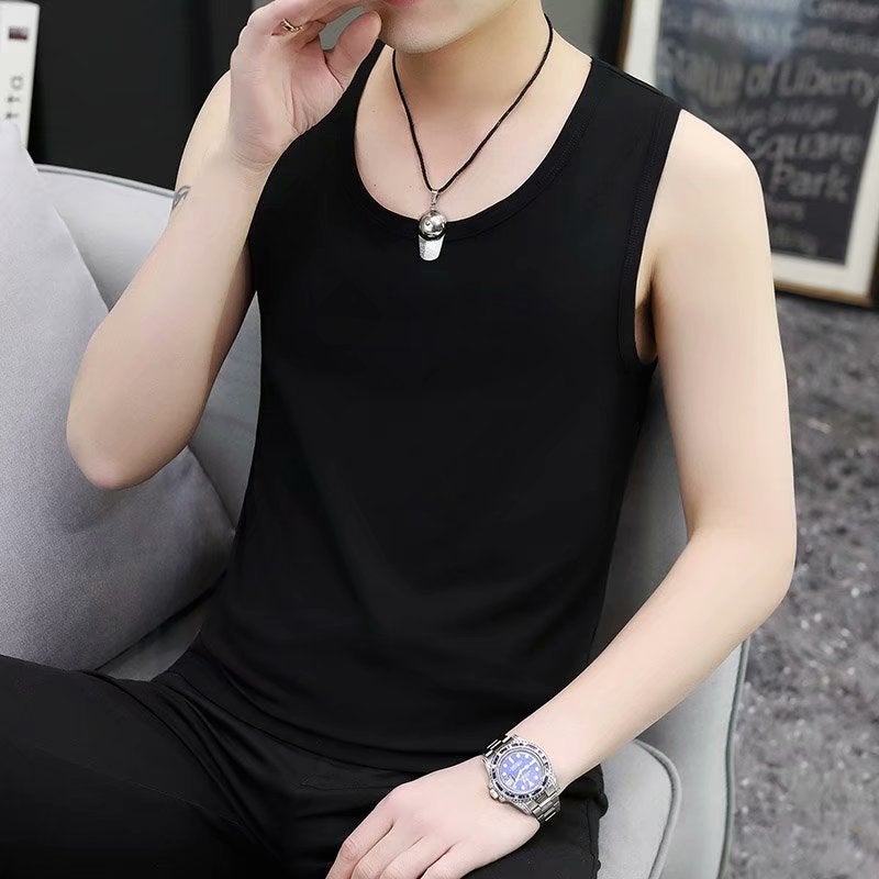 Mens Fashion Sleeveless Tank Tops Spring Summer Light gray  - Image 3