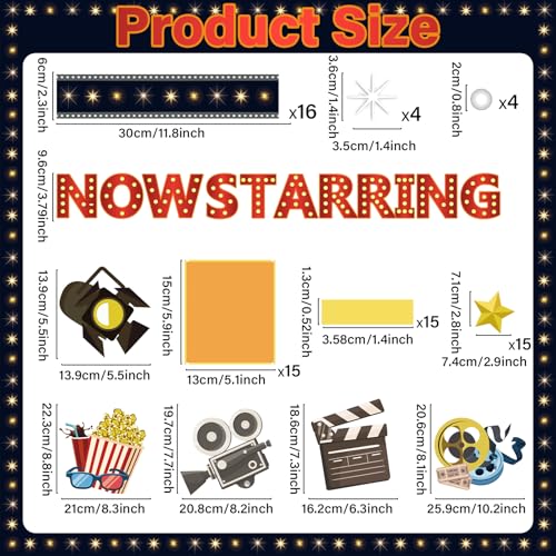 Naozinebi Movie Star Bulletin Board Set Now Starring Bulletin Board for Classroom Decor DIY Photo Crafts Camera Lights Learn Clapperboard Film Tickets Cutouts Accents for School Chalkboard Wall Supplies - Image 3