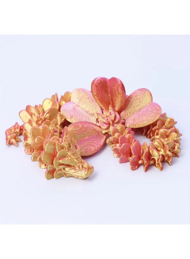 Golden Articulated 3D Printed Dragon Desk Decor Vibrant Orange Pink Lucky Four Leaf Clover - Image 3