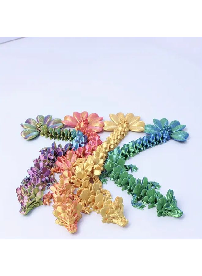 Golden Articulated 3D Printed Dragon Desk Decor Vibrant Orange Pink Lucky Four Leaf Clover - Image 5