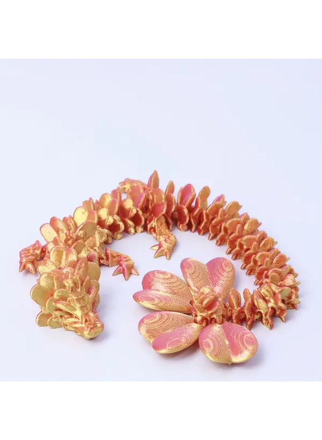 Golden Articulated 3D Printed Dragon Desk Decor Vibrant Orange Pink Lucky Four Leaf Clover - Image 1