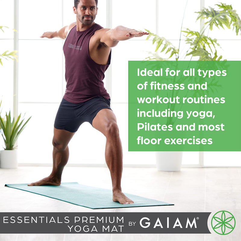 Gaiam Essentials 1/4" Thin (6mm) Yoga & Pilates, Fitness & Exercise Mat with Easy-Cinch Carrier Strap Cusion Support For Fitness and Gym Workouts - Image 5