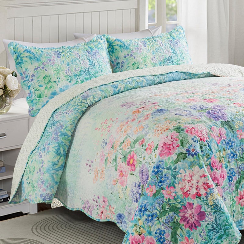 Travan Floral Quilt Set, Ultra Soft & Fade Resistant Bedding Set with 1 Quilt, 2 Shams Purple for All Season, Dream Garden - Queen - Image 4