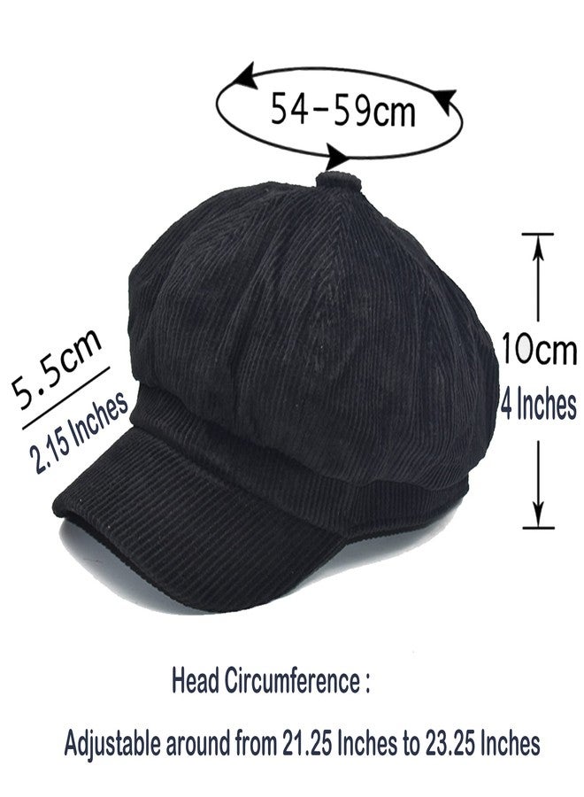 IZUS Corduroy Hat Newsboy Vintage Solid Painters Hat (Black) (22.5 Inches fit for Medium/Large, Black) - Image 3