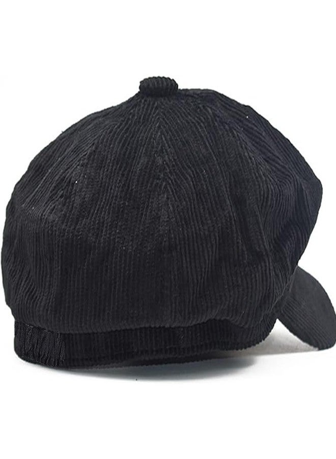 IZUS Corduroy Hat Newsboy Vintage Solid Painters Hat (Black) (22.5 Inches fit for Medium/Large, Black) - Image 5