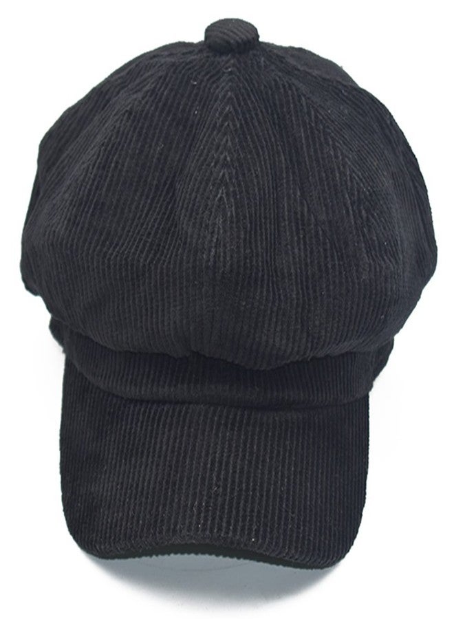 IZUS Corduroy Hat Newsboy Vintage Solid Painters Hat (Black) (22.5 Inches fit for Medium/Large, Black) - Image 4