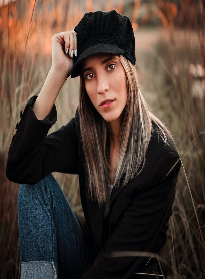 IZUS Corduroy Hat Newsboy Vintage Solid Painters Hat (Black) (22.5 Inches fit for Medium/Large, Black) - Image 2