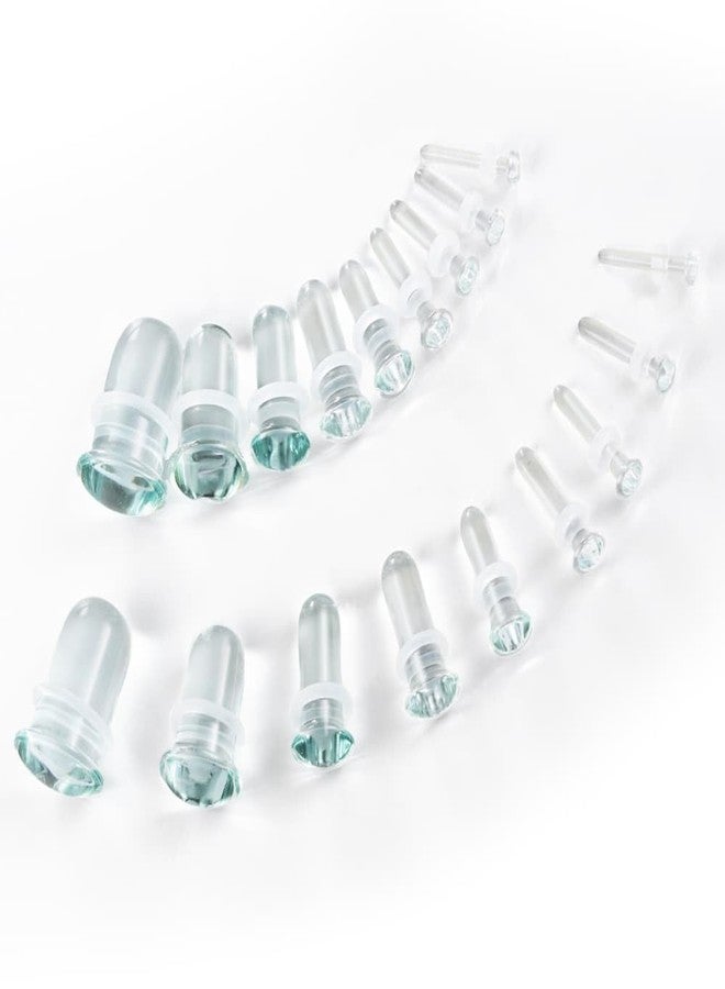 Earblity 18PCS Aquamarine Single Flare Glass Stretching kits Short Taper Expander with Rubber O-Rings,1.6-10mm(14G-00G) Ear Gauges Tunnels Plugs,4 colors Cylindrical Body Piercing - Image 1