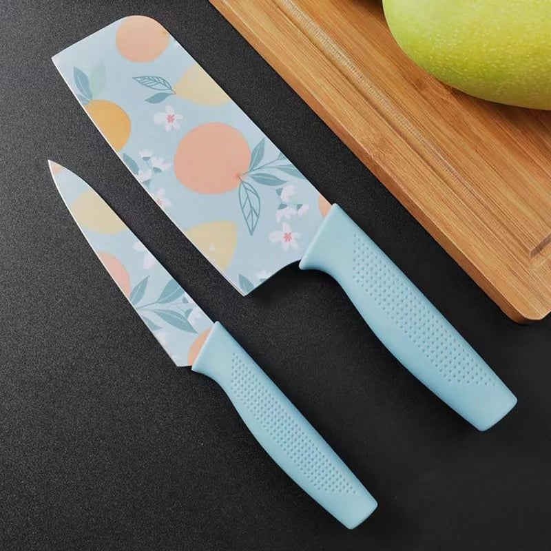 KRYLAR Blue Knife|Stainless Steel Kitchen Knives with Safety Covers|Multipurpose Chef Knife,Paring Knife&Vegetable Cutter|Sharp,Durable&Easy-to-Clean,Home Use,Camping&Outdoor Meals|3Pcs - Image 2