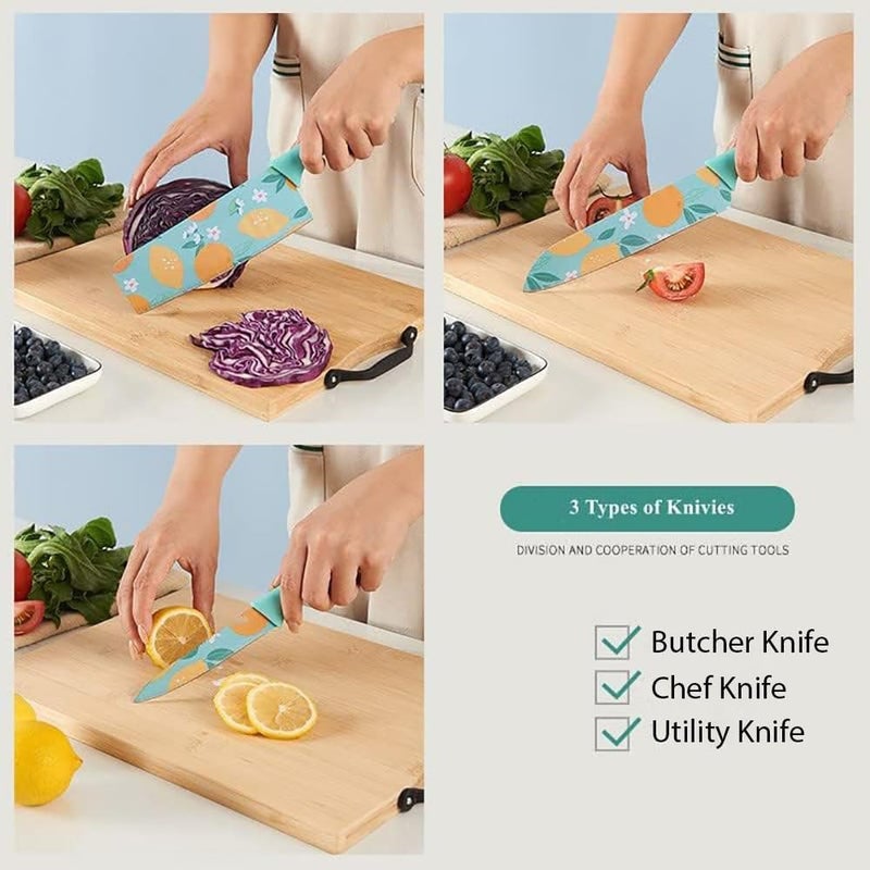 KRYLAR Blue Knife|Stainless Steel Kitchen Knives with Safety Covers|Multipurpose Chef Knife,Paring Knife&Vegetable Cutter|Sharp,Durable&Easy-to-Clean,Home Use,Camping&Outdoor Meals|3Pcs - Image 4