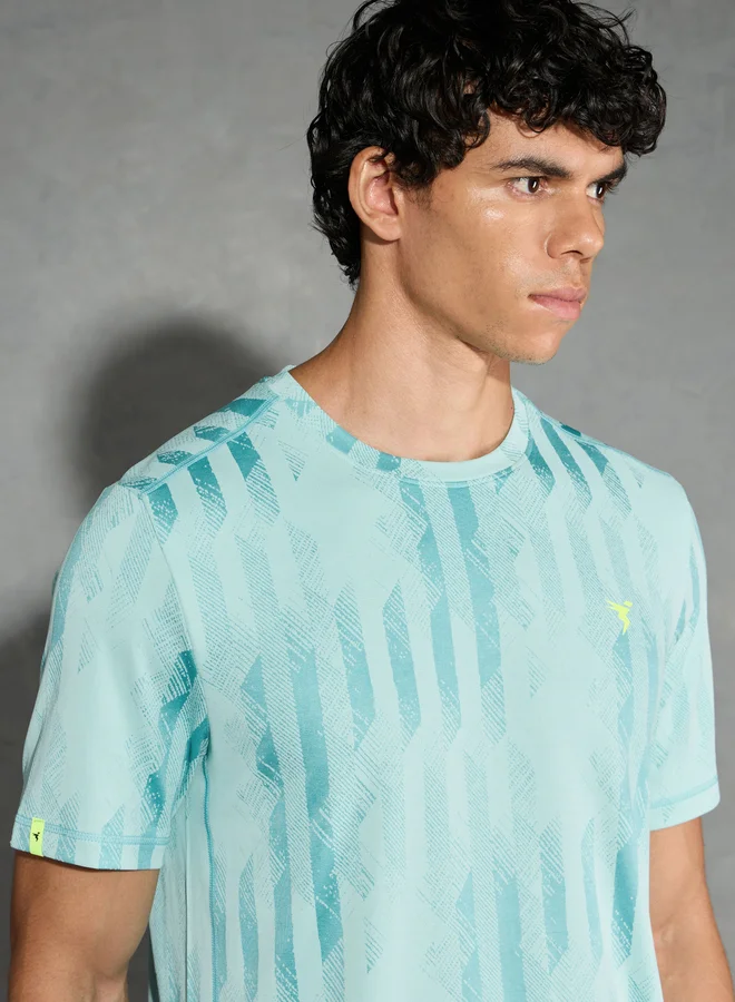 Technosport Technosport Green Jacquard Slim Fit Crew Neck T-Shirt