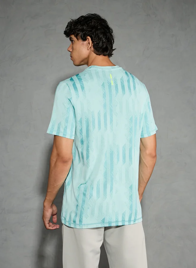 Technosport Technosport Green Jacquard Slim Fit Crew Neck T-Shirt