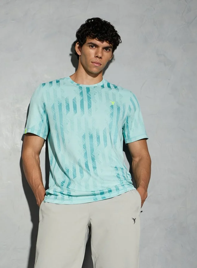 Technosport Green Jacquard Slim Fit Crew Neck T-Shirt