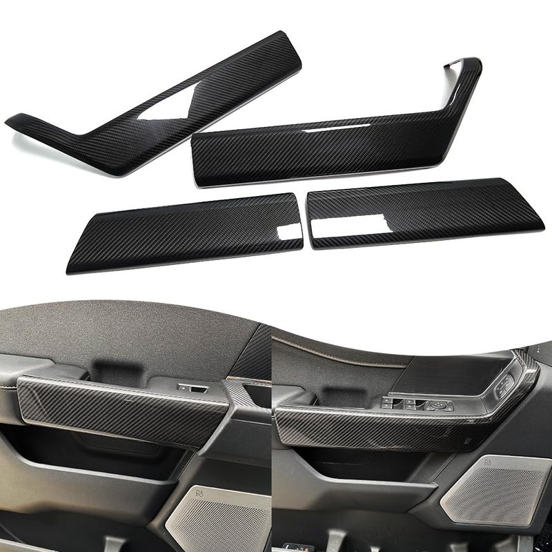 Jogon Carbon Fiber Inner Door Armrest Panel Trim for Ford F150 Raptor Tremor Lariat Limited Platinum XLT King Ranch 2021 2022 2023 2024 2025 2026 Front Rear Side Handle Overlays Glossy CF - Image 2
