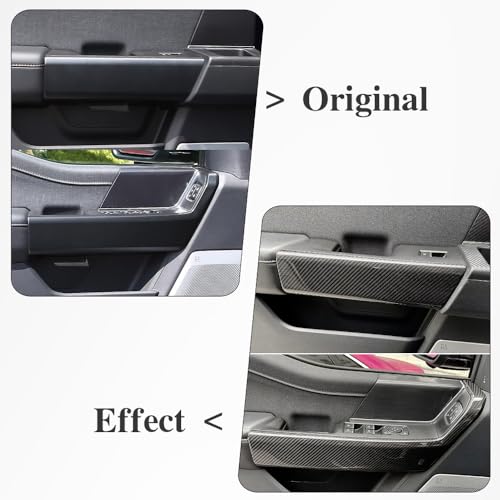 Jogon Carbon Fiber Inner Door Armrest Panel Trim for Ford F150 Raptor Tremor Lariat Limited Platinum XLT King Ranch 2021 2022 2023 2024 2025 2026 Front Rear Side Handle Overlays Glossy CF - Image 3