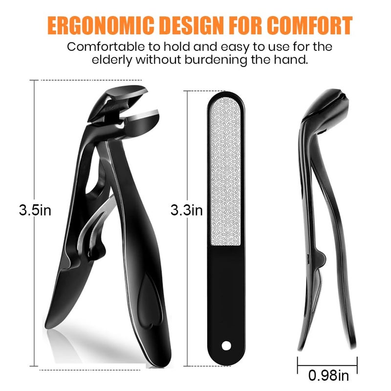 May Create ® Nail Clipper for Seniors Toe Nail Clipper and Filer Thick Stainless Steel Bended Wide Open Spring Loaded Design Travel Set with Storage Box - Image 2