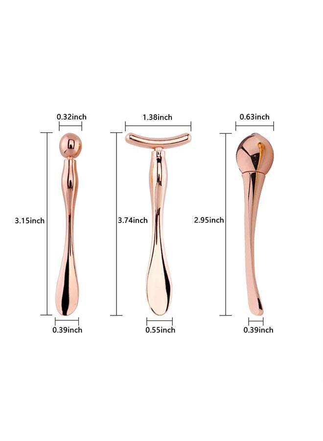 BetterJonny 3Pcs Metal Eye Cream Applicator Roller Wand Stick, Cosmetics Spoon Eye Cream Massager Wand Girls Women Facial Massager for Fatigue Relief Reduce Puffiness (Rose Gold) - Image 2