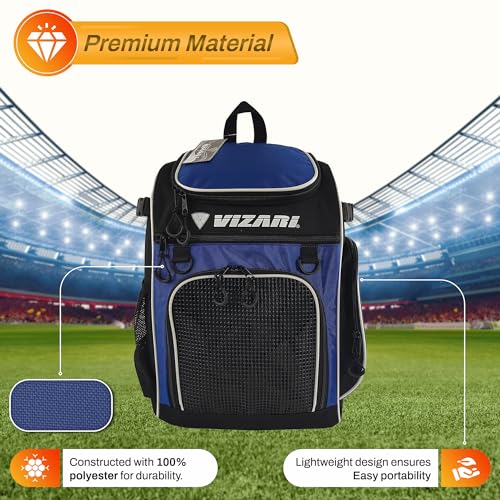 Vizari Soccer Backpack Soccer Bag Water resistant Durable Equipment Bag for Football Basketball Volleyball Cleats and Ball Compartment Black Blue Red - Image 3