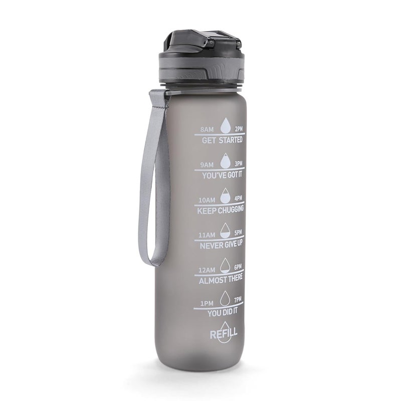 FOLELLO 1L Tritan Water Bottle with Motivational Time Marker Leakproof Sipper Bottle for Gym Office and Travel NonToxic BPAFree Water Bottles with Hydration Reminder App Stylish Grey - Image 1