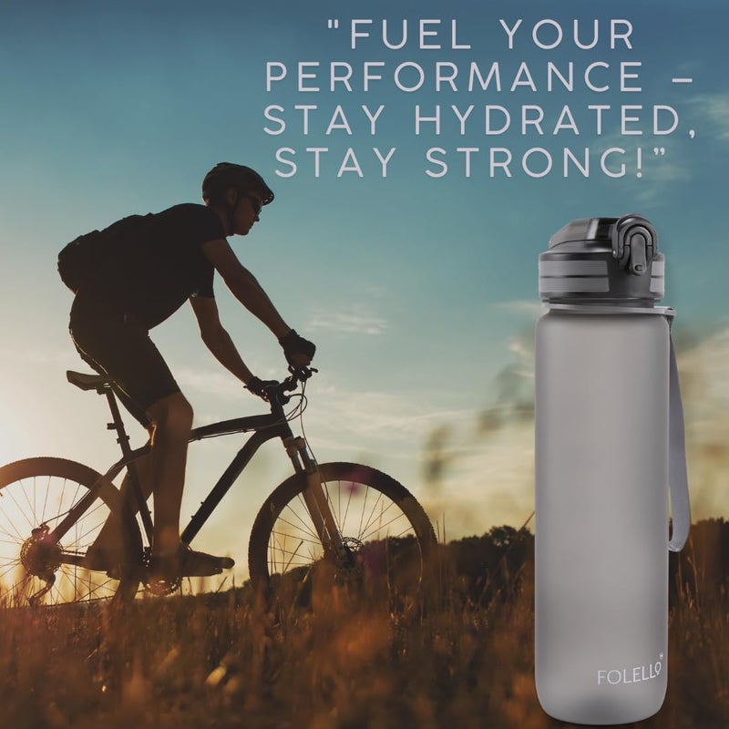 FOLELLO 1L Tritan Water Bottle with Motivational Time Marker Leakproof Sipper Bottle for Gym Office and Travel NonToxic BPAFree Water Bottles with Hydration Reminder App Stylish Grey - Image 4