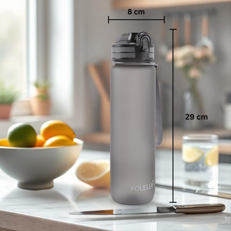 FOLELLO 1L Tritan Water Bottle with Motivational Time Marker Leakproof Sipper Bottle for Gym Office and Travel NonToxic BPAFree Water Bottles with Hydration Reminder App Stylish Grey - Image 5