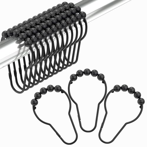 Amazer Black Shower Curtain Hooks, Amazer Shower Curtain Hooks, Shower Hooks for Shower Curtain, Decorative Shower Curtain Hooks Rust Proof Stainless Steel Shower Curtain Hooks Set of 12 - Image 1