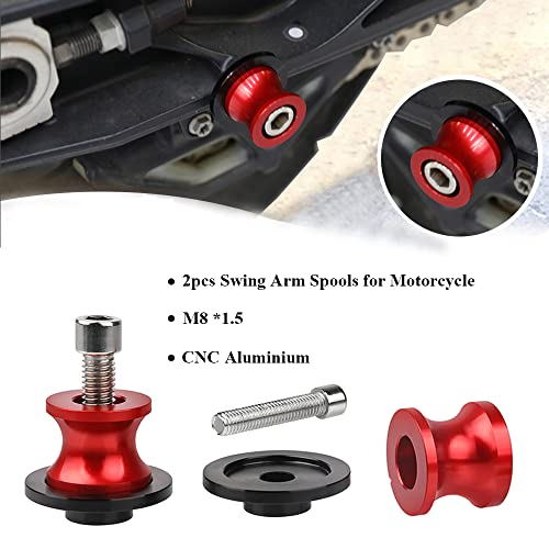 FREAXLL 2pcs M8*1.5 Motorcycle Swing Arm Sliders Spools 8mm for Suzuki GSXR 600 750 1992-2024 GSX-R 1000 2001-2024 GSXS 600 750 1000 GSX-8R GSX-8S 2023-BRed - Image 4