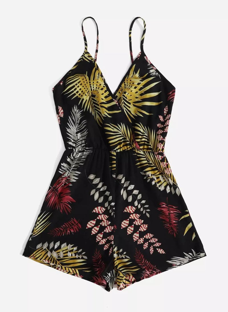Surplice Neck Tropical Print Slip Romper - Image 3