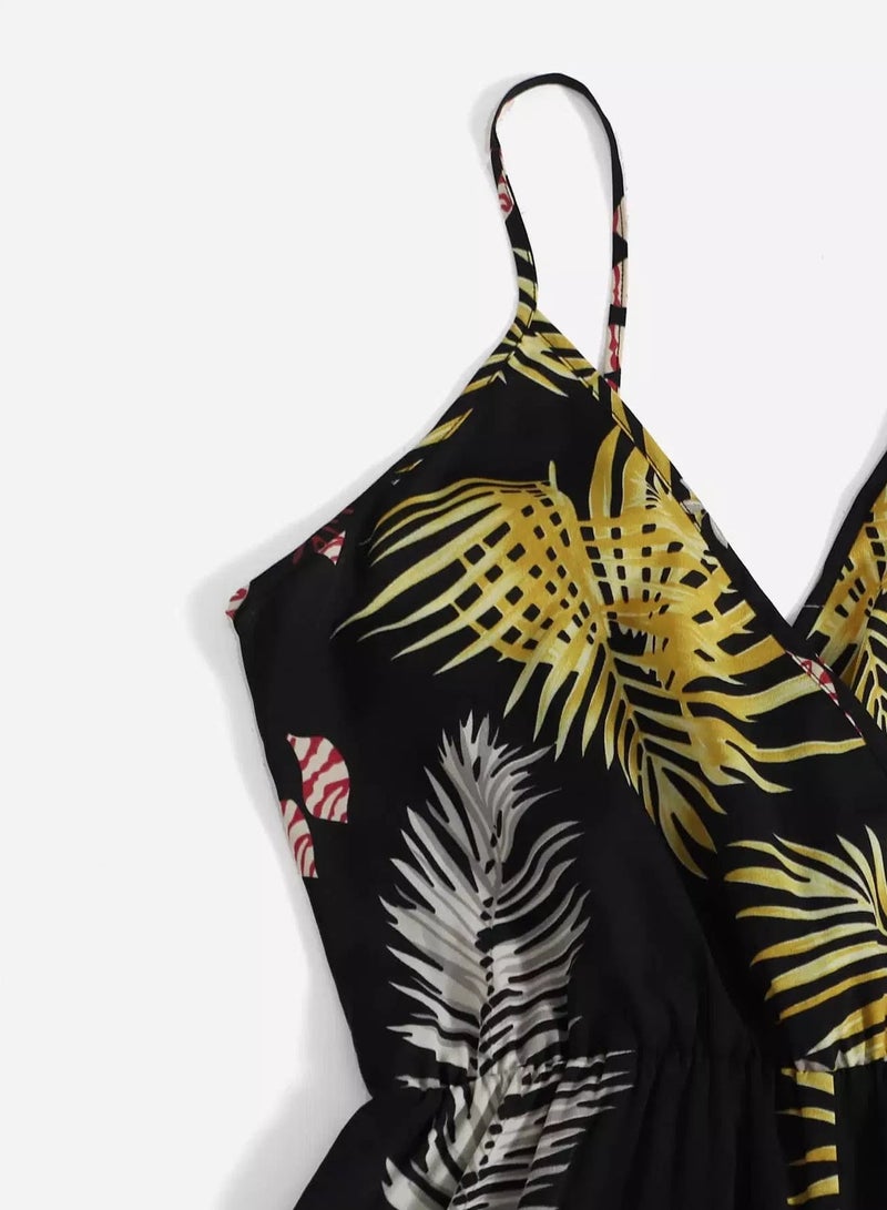 Surplice Neck Tropical Print Slip Romper - Image 4